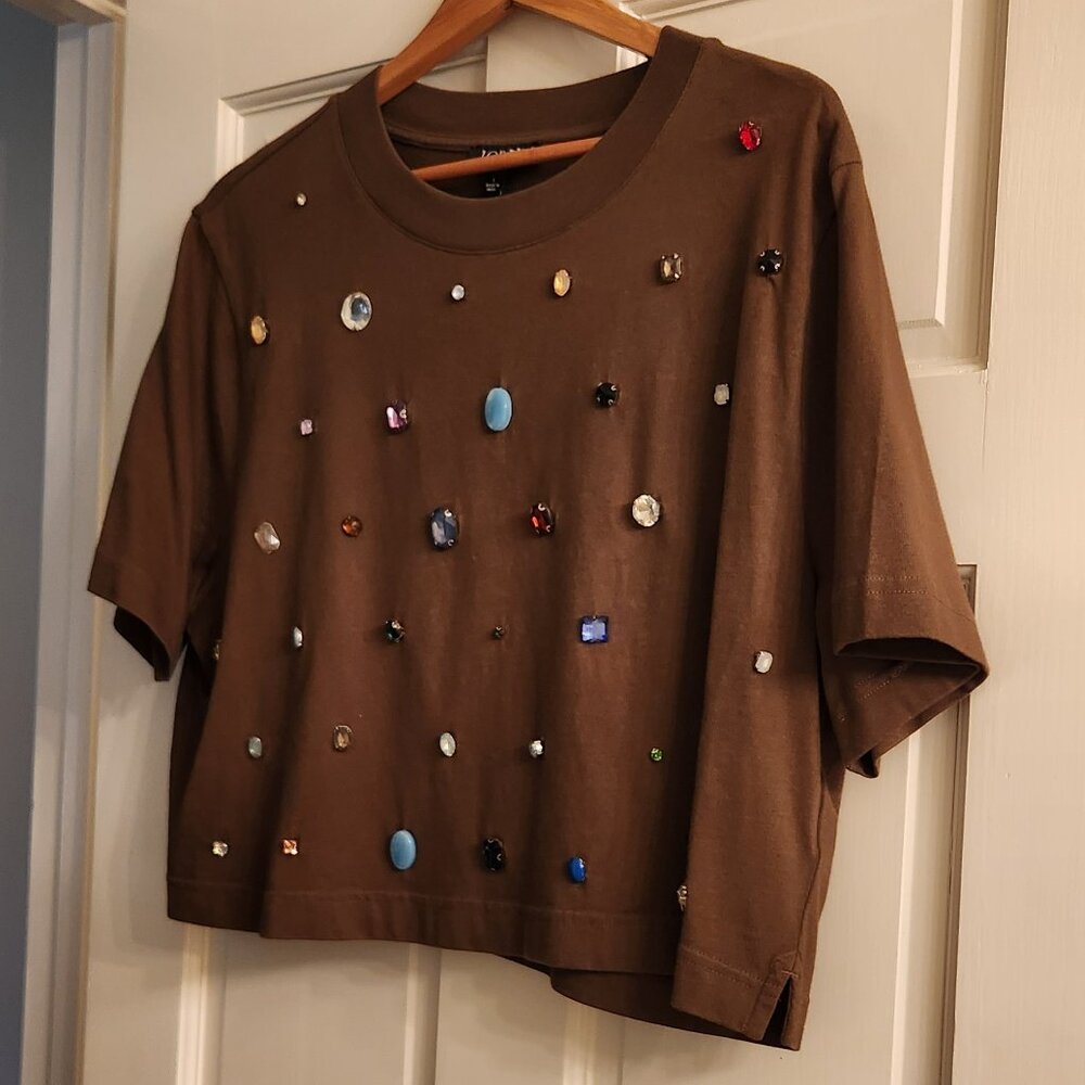 JCrew Bronze Jeweled Cropped T-Shirt - Size L